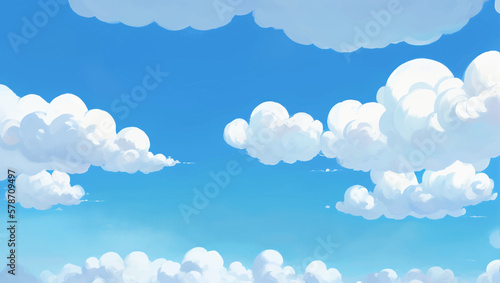 Clouds in A Bright Blue Sky Background Hand Drawn Painting Illustration