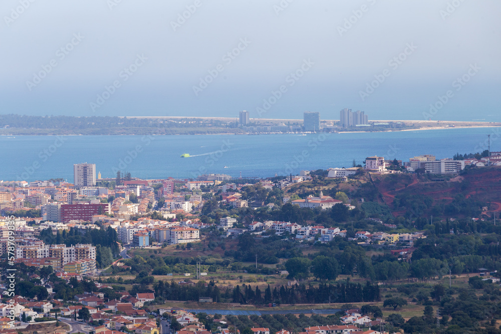 Setubal view, aerial above the city