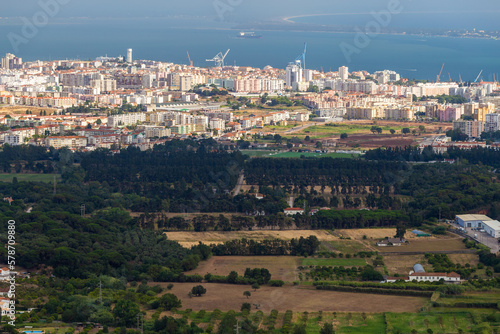 Setubal view, aerial above the city