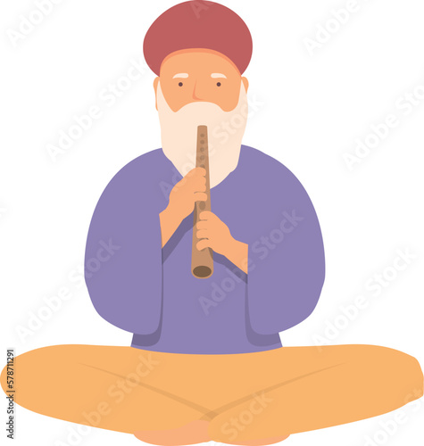 Old snake charmer icon cartoon vector. Indian flute. Fakir travel