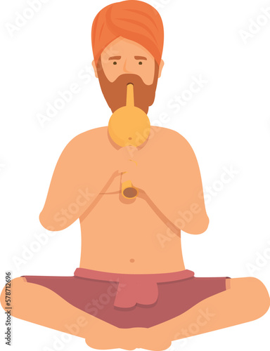 Snake charmer icon cartoon vector. Indian flute. Cobra basket