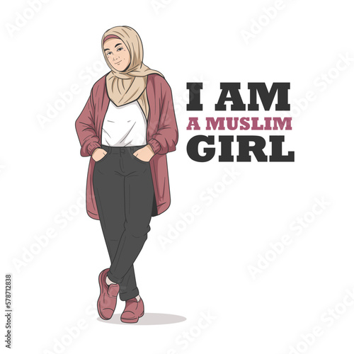 muslim women hijab illustration. i am muslim girl