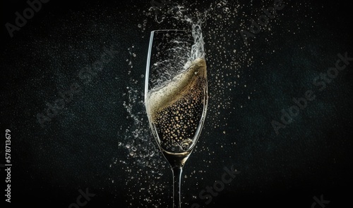  a glass of champagne being poured into it with a splash of water.  generative ai