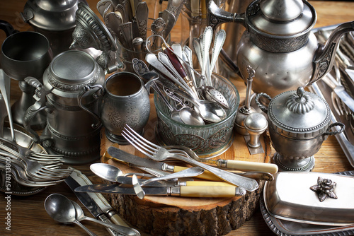 Silverware on an old background.