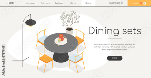 Dining sets - line design style isometric web banner