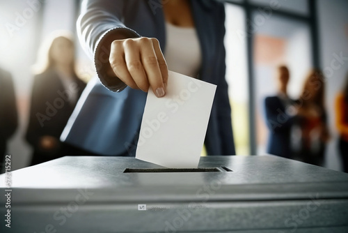 close-up of hand inserting ballot into ballot box. Generative AI photo
