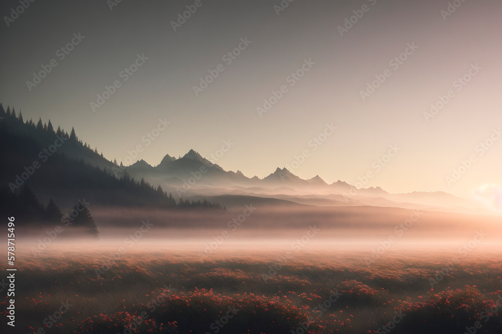 landscape illustration with mountain. Generative ai