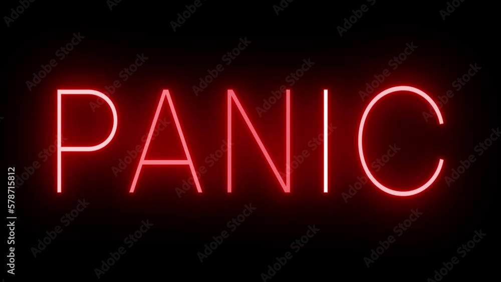 Flickering red retro style neon sign glowing against a black background Flickering red retro style neon sign glowing against a black background