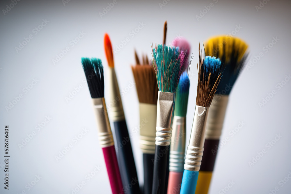 Colorful Paint Brushes with isolated white background. Created with Generative AI Technology Colorful Paint Brushes with isolated white background. Created with Generative AI Technology