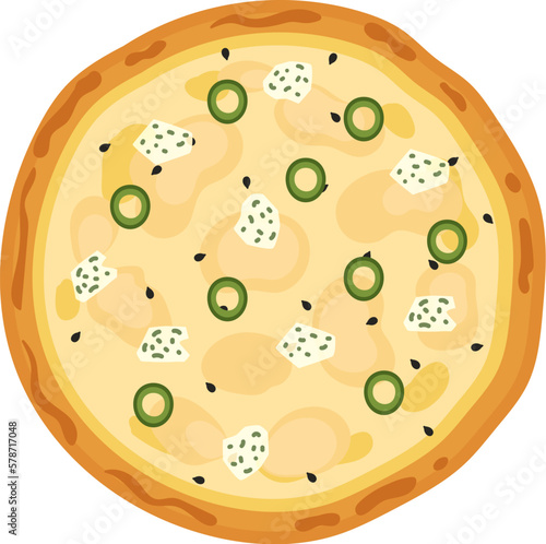 Tasty double cheese pizza flat illustration
