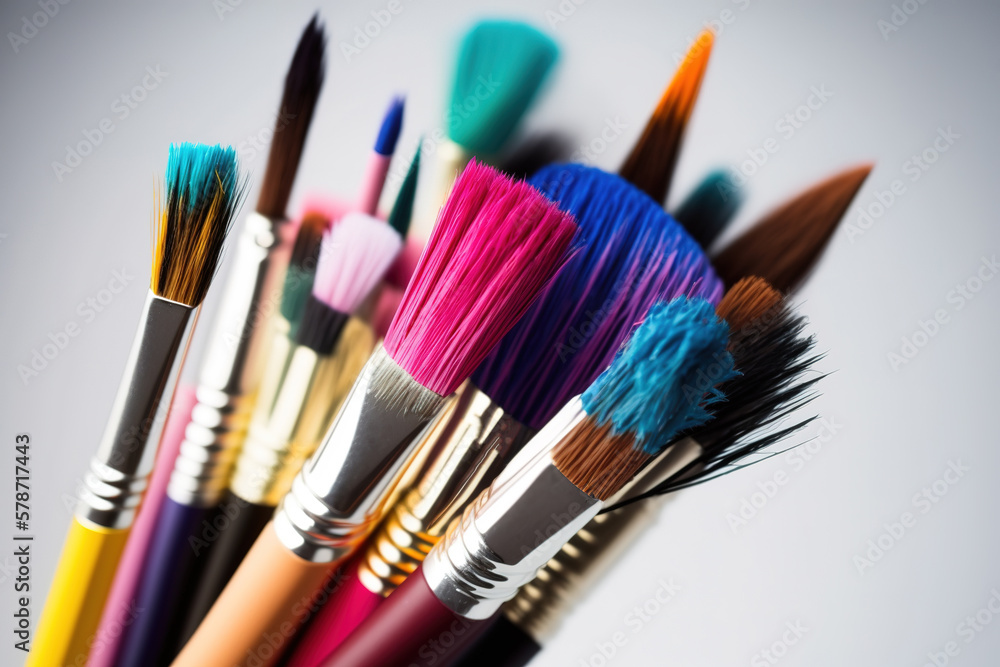 Colorful Paint Brushes with isolated white background. Created with Generative AI Technology Colorful Paint Brushes with isolated white background. Created with Generative AI Technology