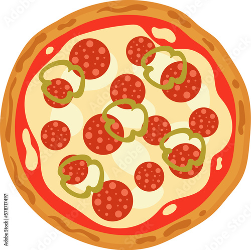 Tasty pizza with pepperoni flat illustration
