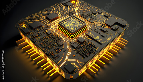 high-tech computer chips on a circuit board close up, providing a glimpse into the inner workings of advanced technology generative ai photo