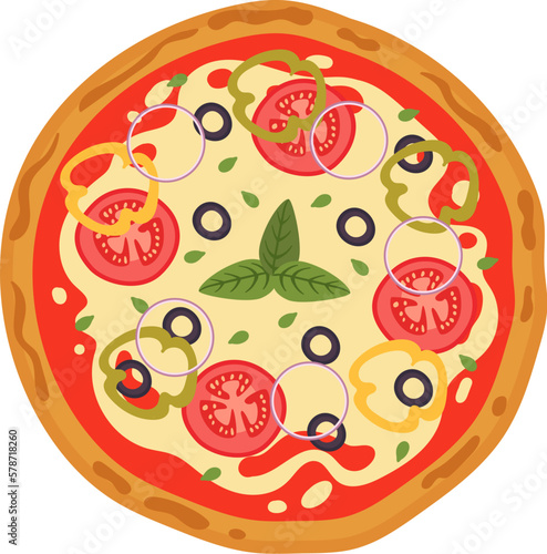 Tasty italian pizza flat illustration