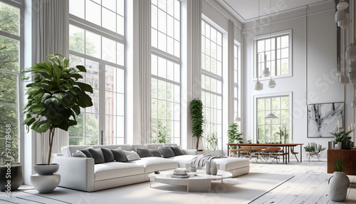 Contemporary Living  Large White Modern Living Room with Natural Light  Generative AI