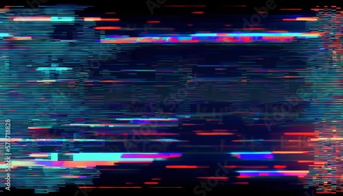 Abstract digital glitch background with neon colors. Static, distorted lines and shapes. Generative AI