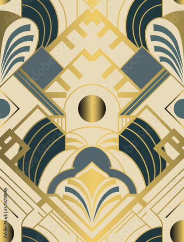 Art Deco Style Retro Seamless Pattern. Luxury light vector background with golden metallic lines. Rich vintage backdrop for textile, business stationary, home decor, wrapping paper