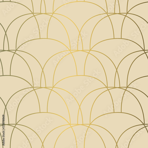 Art Deco Style Retro Seamless Pattern. Simple light vector background with golden metallic arches. Elegant vintage backdrop for textile, business stationary, home decor, wrapping paper