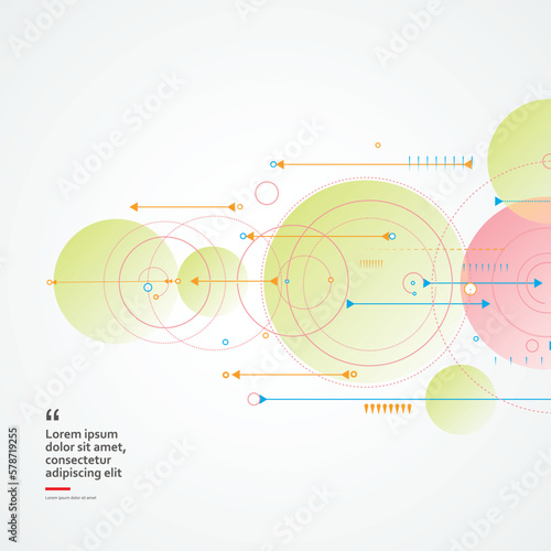 Vector circles abstract design connect background. Pattern science with dots and lines and arrows. Technology data graphic connectivity. Geometric abstraction dynamics design