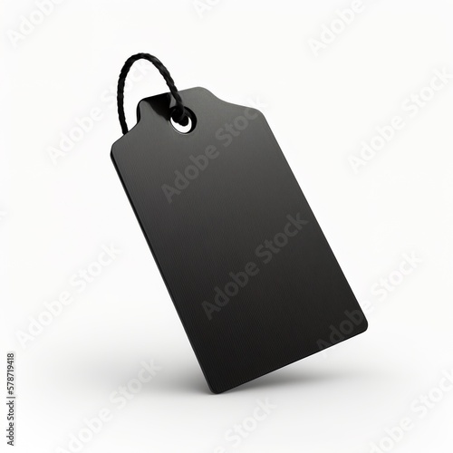 Blank black Tag isolated on white background can be hung designation, orientation office stationery business label price markt shop ticket with string Generative AI 