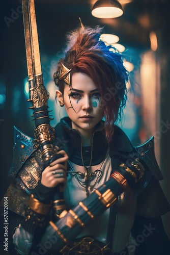 sci fi hero woman wearing armor, Generative AI