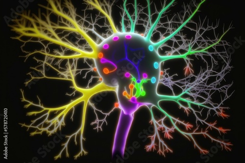 Brain neuron multicolor background. Generative AI