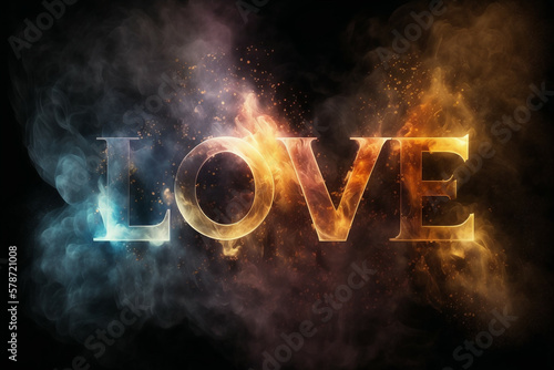 The word love made of many fire flame, generative ai