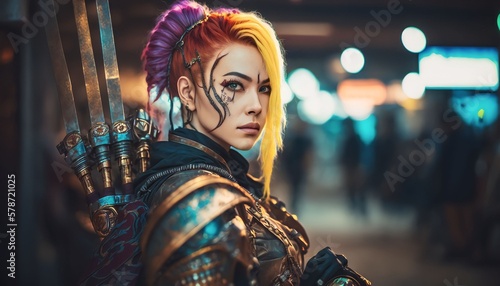 sci fi hero woman wearing armor, Generative AI