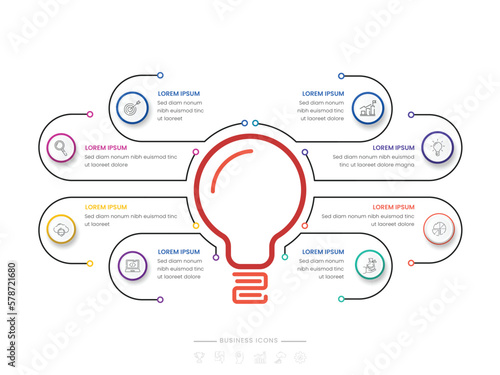 Eight Options Business Infographic Template With Creative Light Bulb.