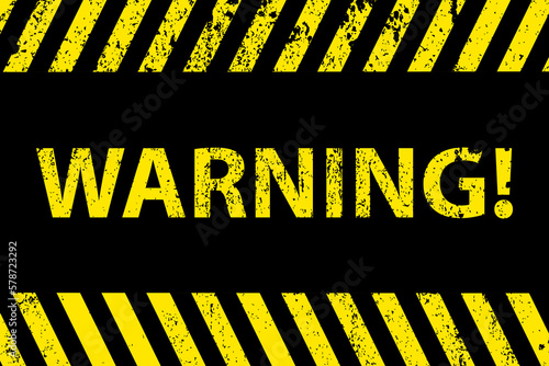 Warning, Caution tape. Black and yellow line striped background with inscription. Vector illustration.