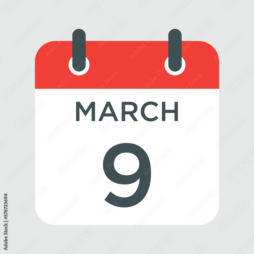 calendar - March 9 icon illustration isolated vector sign symbol calendar - March 9 icon illustration isolated vector sign symbol