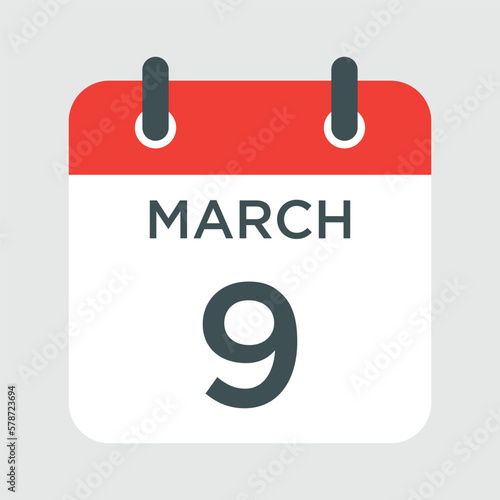 calendar - March 9 icon illustration isolated vector sign symbol