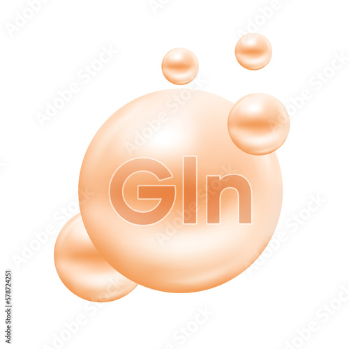 Glutamine essential amino acid for the body. Capsules vitamins minerals complex cream. Dietary supplement for pharmacy clinic ad banner design. Science medic concept. Icon 3D File PNG.
