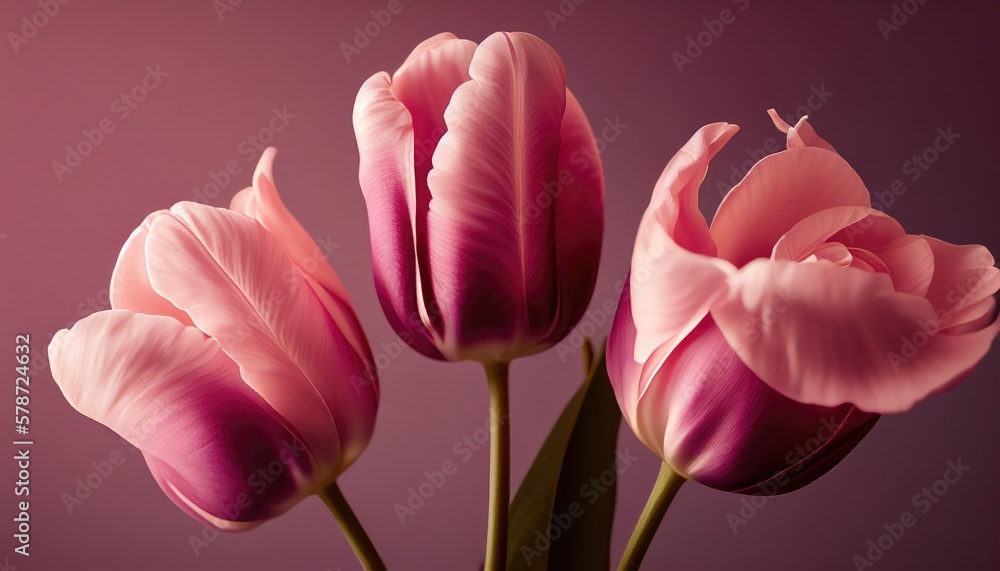Obraz premium Floral pink tulip decoration for background and banner for 8th march women's day with copy space, illustration of flowers