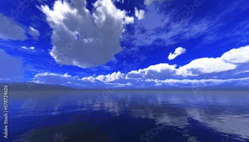 Seascape, sky with clouds over water, 3d rendering