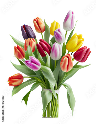 beautiful color tulips on a transparent background. generative AI