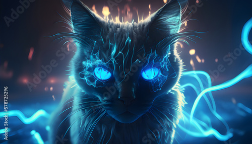 3D Neon Kitten with Plasma Eyes - Digital Art