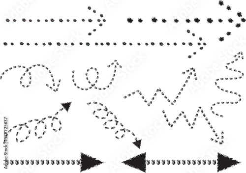 モノクロの手描き風点線矢印セット