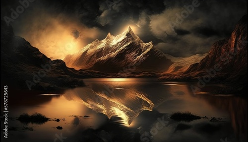 Beautiful Himalaya mountain dark sunset landscape by Paul Barson