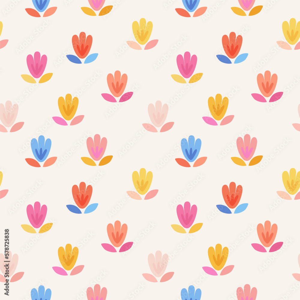 Abstract flower seamless pattern blooming light background. Repeating floral vector design for wallpaper, print and card.