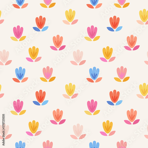 Abstract flower seamless pattern blooming light background. Repeating floral vector design for wallpaper, print and card.