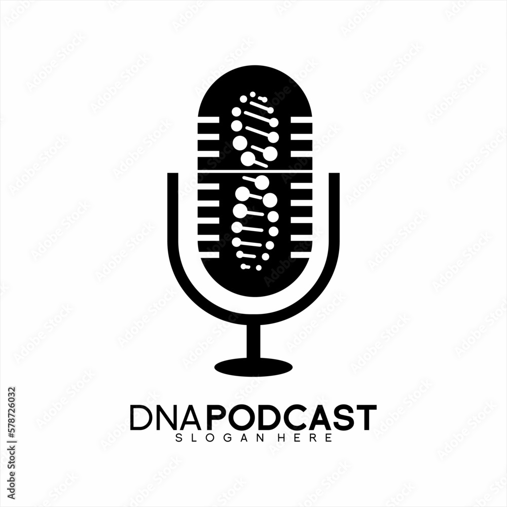 DNA Podcast Logo Design. Unique microphone logo with human DNA concept.