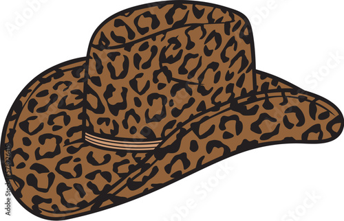 Cowgirl hat with leopard print color. Bachelorette party design. Vector illustration.