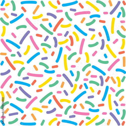 Colorful Donuts Glaze Seamless Pattern with Sprinkle Topping. Vector Illustration.