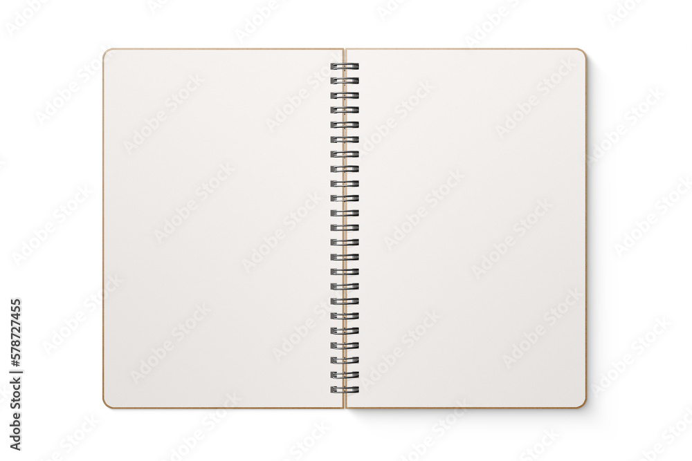 Spiral bound notebook mockup template with Kraft Paper cover isolated on a transparent background, PNG. High resolution. - obrazy, fototapety, plakaty 