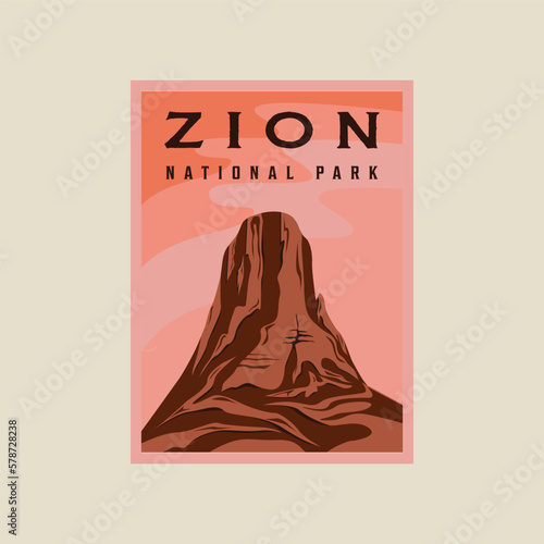 zion national park minimalist vintage poster illustration template graphic design. canyon rock mountain banner for travel business with simple landscape view
