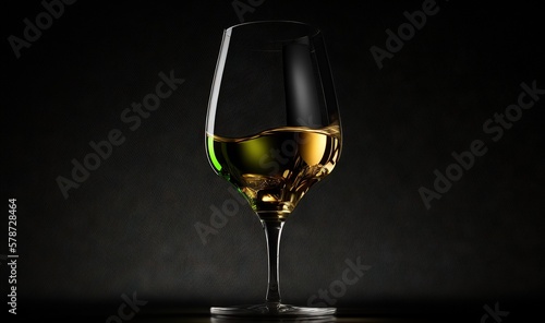  a glass of wine with a green stem on a black background. generative ai
