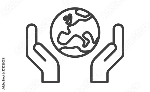 Hand holding planet earth, linear vector icon. Save the planet. Earth day symbol. World Environment Conservation.