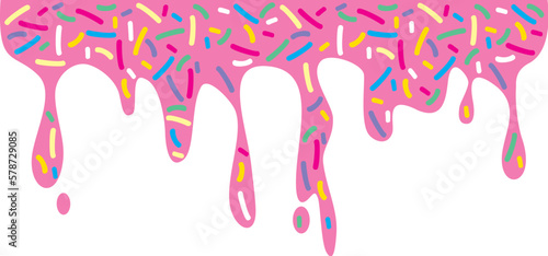 Dripping Donut Glaze and Sprinkles. Vector Illustration.  