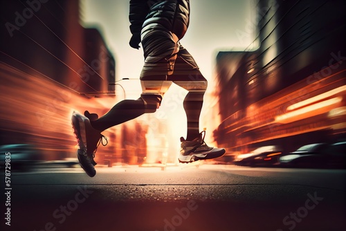 Leggs Of A Runner In The City.Sport Action And Human Challenge Concept. Generative AI